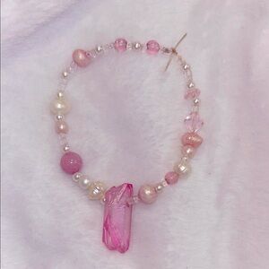 Elegant Pink crystal quartz rhodonite freshwater pearl Beaded Bracelet